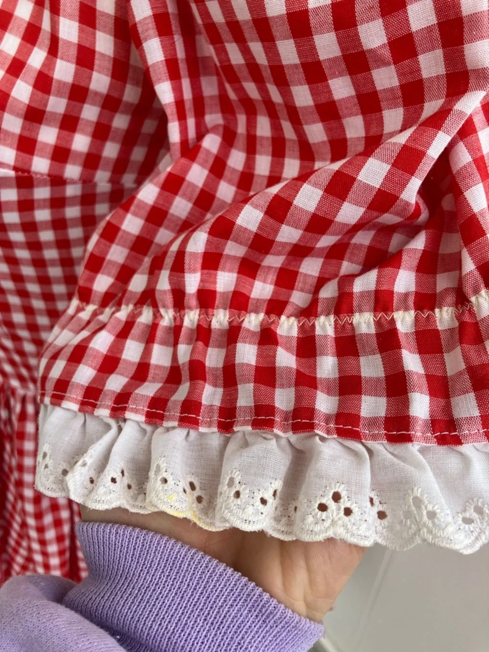 Vintage 60s Red & White Puff Sleeve Circle Skirt Gingham Square Dance Dress - Picture 6 of 10
